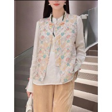 批发新年中式提花气质马夹背心女2026春季新品别致盘扣马甲双面穿