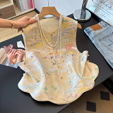 批发新年中式提花气质马夹背心女2026春季新品别致盘扣马甲双面穿