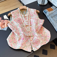 批发新年中式提花气质马夹背心女2026春季新品别致盘扣马甲双面双穿