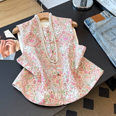 批发新年中式提花气质马夹背心女2026春季新品别致盘扣马甲双面穿