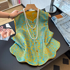 新年中式提花气质马夹背心女2026春季新品别致盘扣马甲双面穿