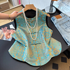 批发新年中式提花气质马夹背心女2026春季新品别致盘扣马甲双面穿