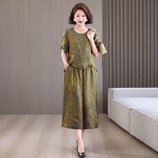 批发2026夏季国风<b class='q'>新款</b>中年妈妈装改良<b class='q'>旗袍</b>复古时尚冰丝浮光锦套装
