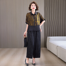 批发2026夏季国风<b class='q'>新款</b>中年妈妈装改良<b class='q'>旗袍</b>复古时尚冰丝浮光锦套装