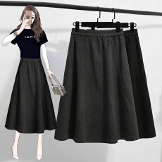 批发实拍大码胖妹妹半身裙女秋冬新款毛呢大摆裙伞裙中长款裙子喇叭裙
