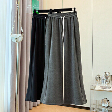 批发实拍大码春季新款醋酸微喇裤桑蚕丝垂感休闲裤宽松直筒糯米长裤