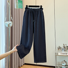 批发实拍大码春季新款宽松松紧腰抽绳绑带防脱色哈伦直筒长裤
