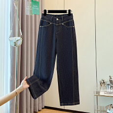 批发实拍大码胖妹妹春季新款防脱色复古阔腿牛仔裤宽松显瘦直筒长裤