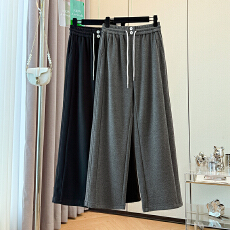 批发实拍大码胖妹妹春季新款松紧腰休闲裤直筒毛呢西装裤