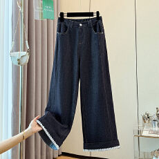 批发实拍大码新款防脱色高腰直筒牛仔裤透气显瘦垂感宽松百搭阔腿裤