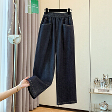 批发实拍<b class='q'>大码</b>胖妹妹春季新款松紧腰防脱色直筒<b class='q'>裤</b>宽松休闲百搭牛仔<b class='q'>裤</b>