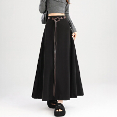 批发气质A版毛呢半身裙女<b class='q'>秋</b>冬2025新款高腰显瘦设计感大摆裙灰色长裙