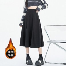 批发实拍毛呢半身裙女冬款高腰伞裙长款黑色a字裙加厚冬季裙子