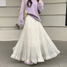 批发气质简约松紧腰褶皱半身裙女2026春季新款修身显瘦温柔小个子<b class='q'>长</b><b class='q'>裙</b>