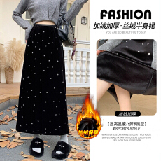 批发实拍加绒波点半身裙女2025新款冬复合半裙百搭显瘦包臀直筒裙