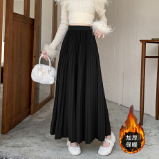 批发实拍高腰加厚毛呢百褶裙半身裙冬新款纯色a字裙子显瘦中长款伞裙