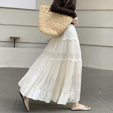 批发法式温柔风松紧腰半身裙2026春夏新高腰显瘦裙子镂空勾花A字<b class='q'>长裙</b>