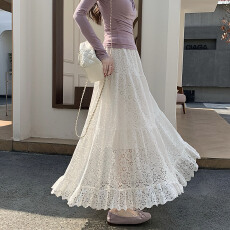 批发韩系重工<b class='q'>蕾丝</b>半身裙女2026春季新款气质显瘦高腰a字版长裙大摆裙