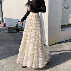 批发波点<b class='q'>蕾丝</b>网纱蛋糕裙半身裙女冬季伞裙长款过膝气质大摆a字长裙子