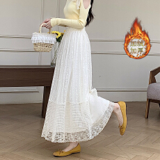 批发韩版温柔风中长款钩花镂空<b class='q'>蕾丝</b>半身裙女2026新款秋冬网纱a字裙潮