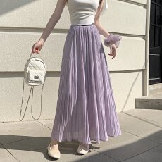 批发白色雪纺<b class='q'>半身裙</b>女春夏季2026新款<b class='q'>高腰</b>伞裙小个子仙女压褶a字长裙