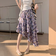 批发不规则复古印花<b class='q'>半身裙</b>女春夏2026新款松紧<b class='q'>高腰</b>显瘦a字中长款裙子