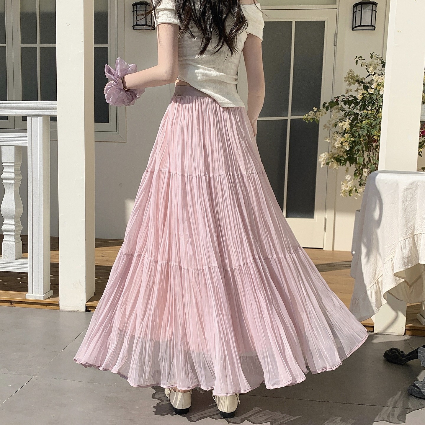 우아한 큰 진자 주름 질감 센스 망사 반신 스커트 여성 여름 얇은 스타일 패션 한 마디 프릴 케이크 드레스