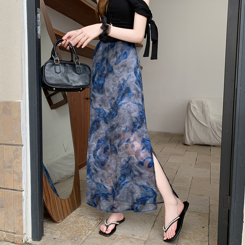 실사 높은 품질 하이웨이스트 슬림해 보이는 다용도 외국 가스 우아한 센스 인어 꼬리 스커트 반신 스커트 무거운 작업 헤일로 염색 치마