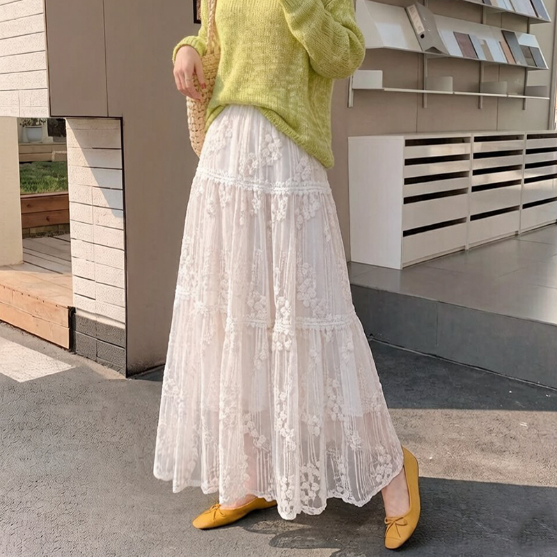 숙녀 바람 3 차원 꽃 무거운 작업 레이스 반신 스커트 2026 봄 새로운 한국 스타일 캐주얼 다용도 치마