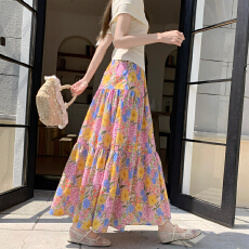 批发2026春季油画风印花<b class='q'>半身</b>裙女中长款拼接蛋糕裙减龄花朵A字伞裙