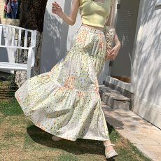 批发韩系碎花<b class='q'>半身</b>裙女夏季设计感气质印花大摆伞裙巨好看中长款蛋糕裙