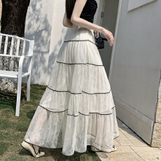 批发法式绝美<b class='q'>蕾丝</b>网纱半身裙女2026春季新款蝴蝶结系带大摆长裙