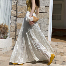 批发2026春夏新款白色褶皱长裙遮胯显瘦多层蛋糕裙压折百搭大摆仙女裙