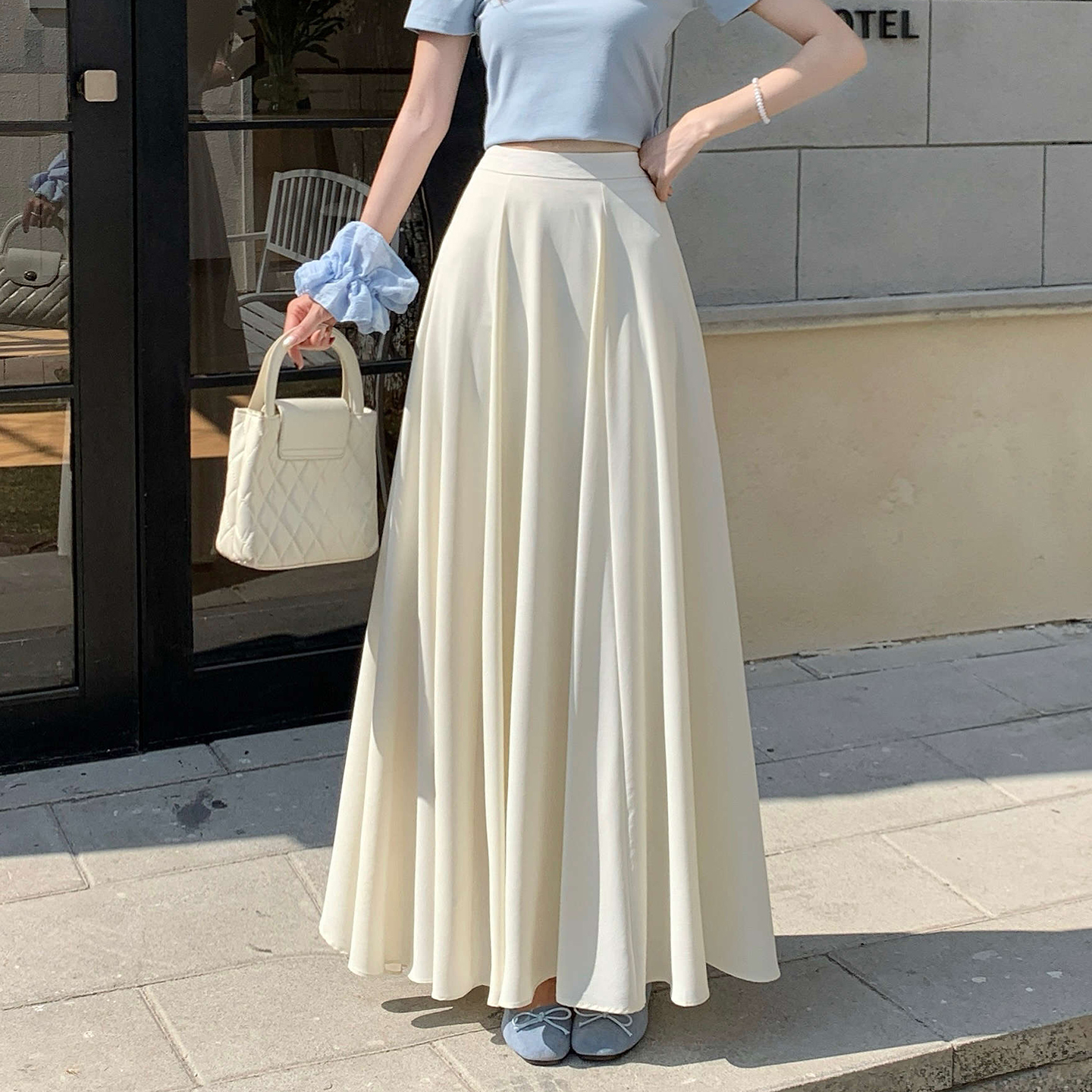 한 부서 쉬폰 반신 스커트 여성 여름 2026 봄 가을 새로운 하이웨이스트 한 마디 케이크 드레스 펄럭 이는 큰 진자 중간 길이 치마