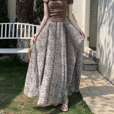 批发美拉德风纯欲豹纹松紧腰半身裙女夏季2026新款复古时髦A字中长裙