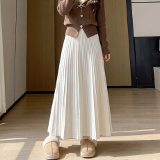 批发高腰针织时尚<b class='q'>半身</b>裙女秋冬季软糯垂感显瘦中长款大摆裙a字百褶裙