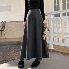 批发加厚毛呢半身裙秋冬女2026新款高腰显瘦A字大摆长裙垂感<b class='q'>气质</b>伞裙