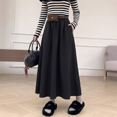 批发纯色毛呢a字半身<b class='q'>裙</b>女秋冬季2026新款高腰中长<b class='q'>裙</b><b class='q'>时尚</b>松紧腰<b class='q'>伞</b><b class='q'>裙</b>