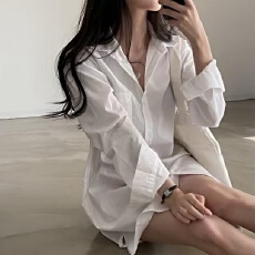 批发简约气质翻领衬衫连衣裙女宽松休闲叠穿内搭衬衣裙<b class='q'>中长款</b>衬衫