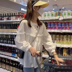 批发纯棉衬衫女2026早秋新款设计感漂亮别致长袖衬衣泡泡袖上衣衬衫女