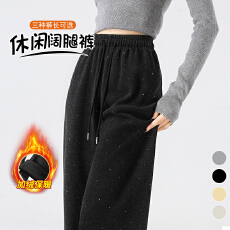批发实拍加绒加厚毛巾烫钻阔腿卫裤女2025秋冬宽松高腰休闲直筒拖地裤