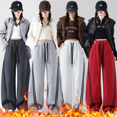 实拍 加绒时尚弯刀裤女冬季设计感抽绳宽松显瘦慵懒风阔腿拖地裤