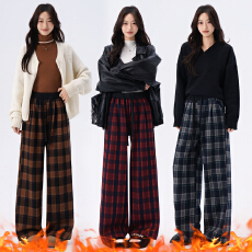 批发实拍加绒加厚毛呢<b class='q'>格子</b>弯刀<b class='q'>裤</b>女冬季直筒休闲<b class='q'>裤</b>宽松百搭显瘦阔腿<b class='q'>裤</b>