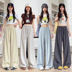 批发实拍2026阔腿裤女夏季薄款宽松显瘦高腰垂感小个子冰丝<b class='q'>休闲</b>奶皮裤