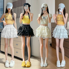 批发实拍纯欲花边高腰蕾丝荷叶边半身裙防走光多层拼接叠加A字蛋糕裙