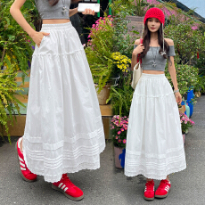 批发实拍 白色半身裙女2026夏A字大摆裙<b class='q'>中长款</b>蛋糕裙蕾丝花边蓬蓬伞裙