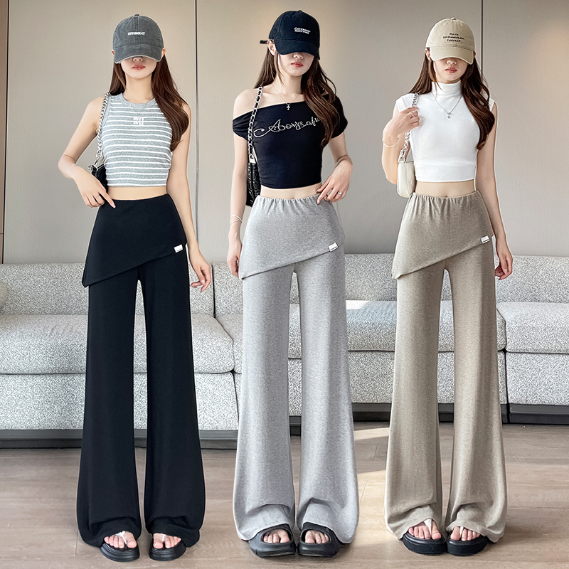 RY3062# 实拍赵露思同款假两件屁帘微辣裤女夏季高腰显瘦休闲运动喇叭裤