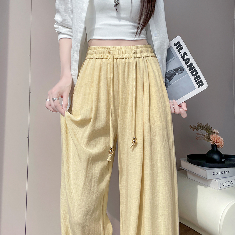 RY3061# 实拍2026夏季新款天丝亚麻阔腿裤高腰休闲裤防晒冰丝拖地裤女