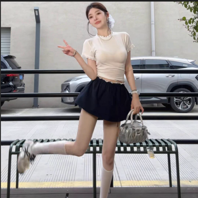 발레 바람 학원 스타일 꽃밭 치마 페이크 레이어드 허리밴드 반신 치마바지