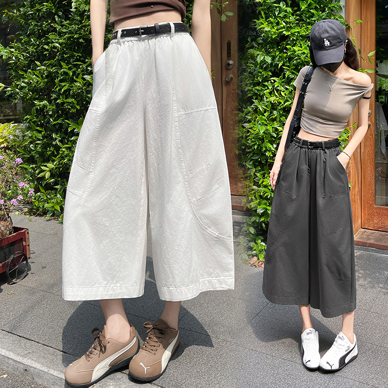 2026 여름 워시 물 면 캐주얼 바지 루즈핏 슬림해 보이는 8 점 바지 패션 다용도 여성 모통이 칼 바지 벨트 포함